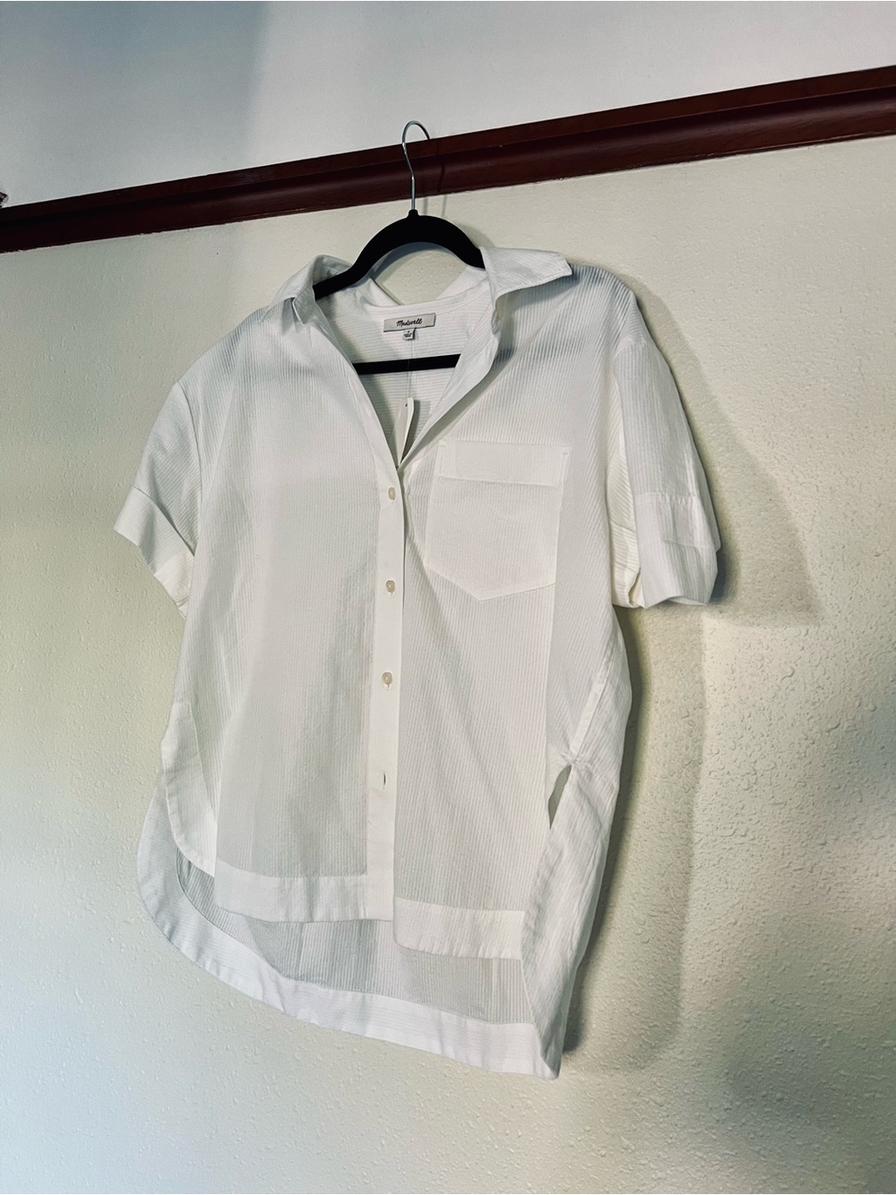 Ribbed White Short-Sleeve Button-Up Shirt by Madewell